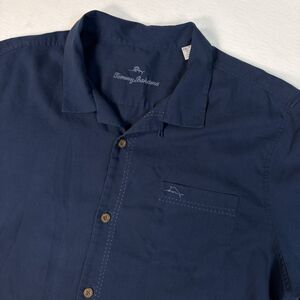 Tommy Bahama IslandZone Shirt Mens XXL Navy Blue Performance Short Sleeve Pock